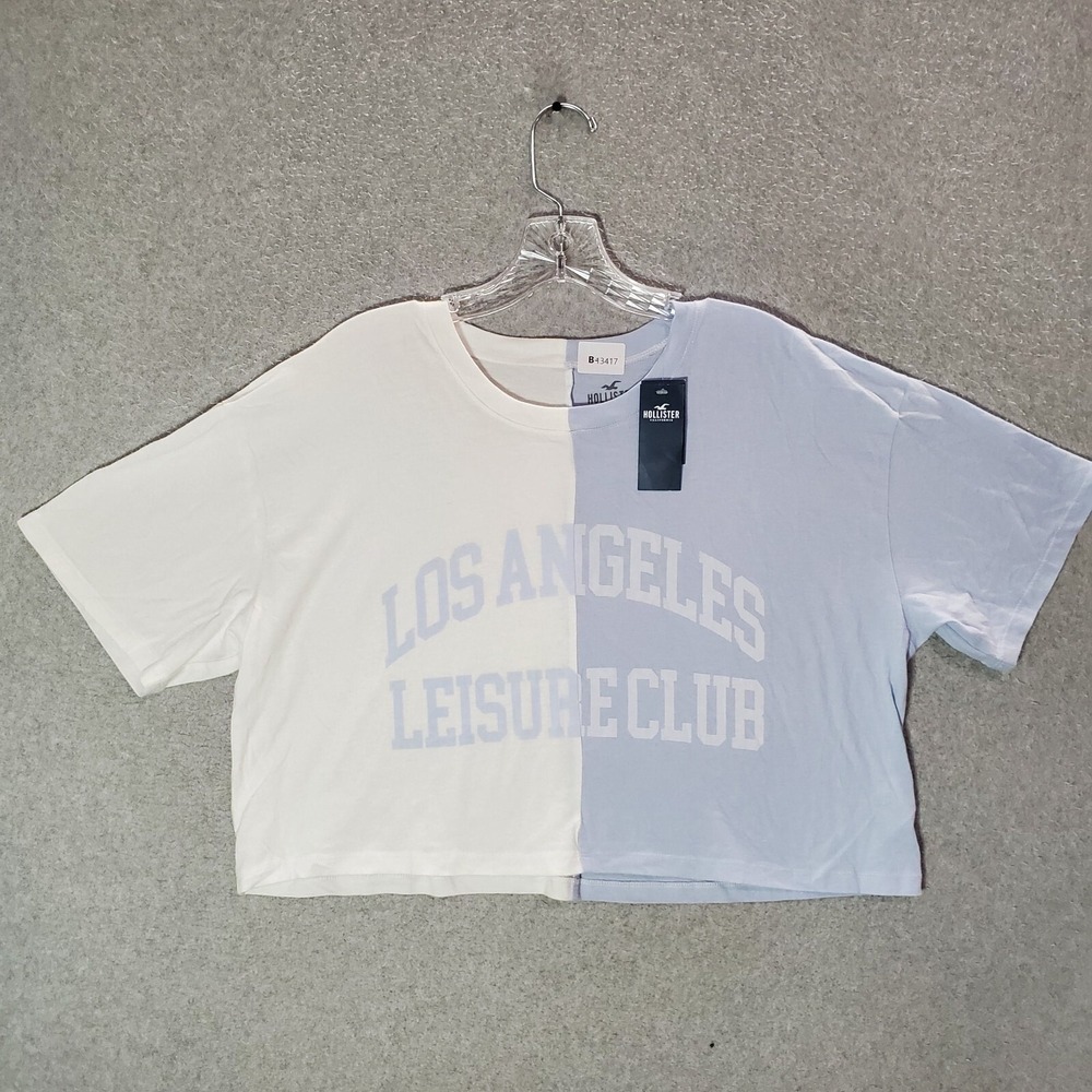 Hollister Women Top Medium Blue Cropped Shirt Los Angeles Leisure‎ Club Tee NWT